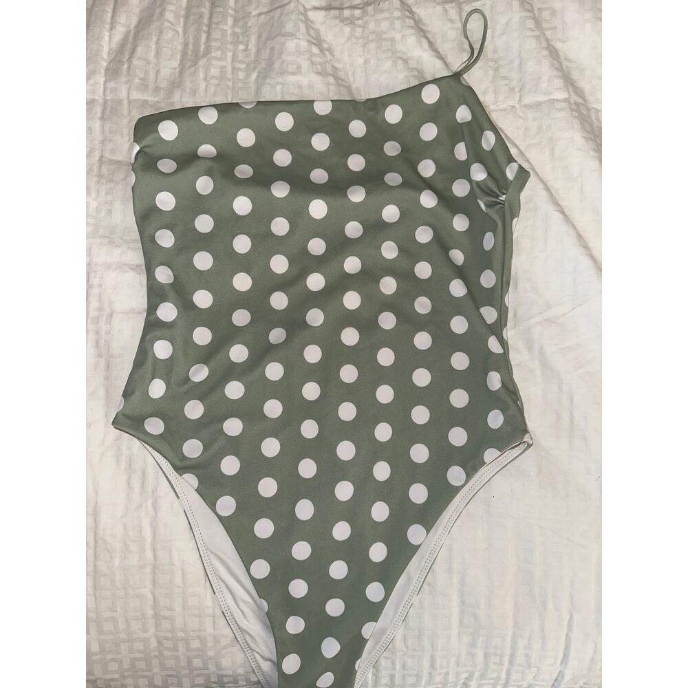 Wanderlust Swim Size Small Sage Green and White Polka Dot One Shoulder EUC